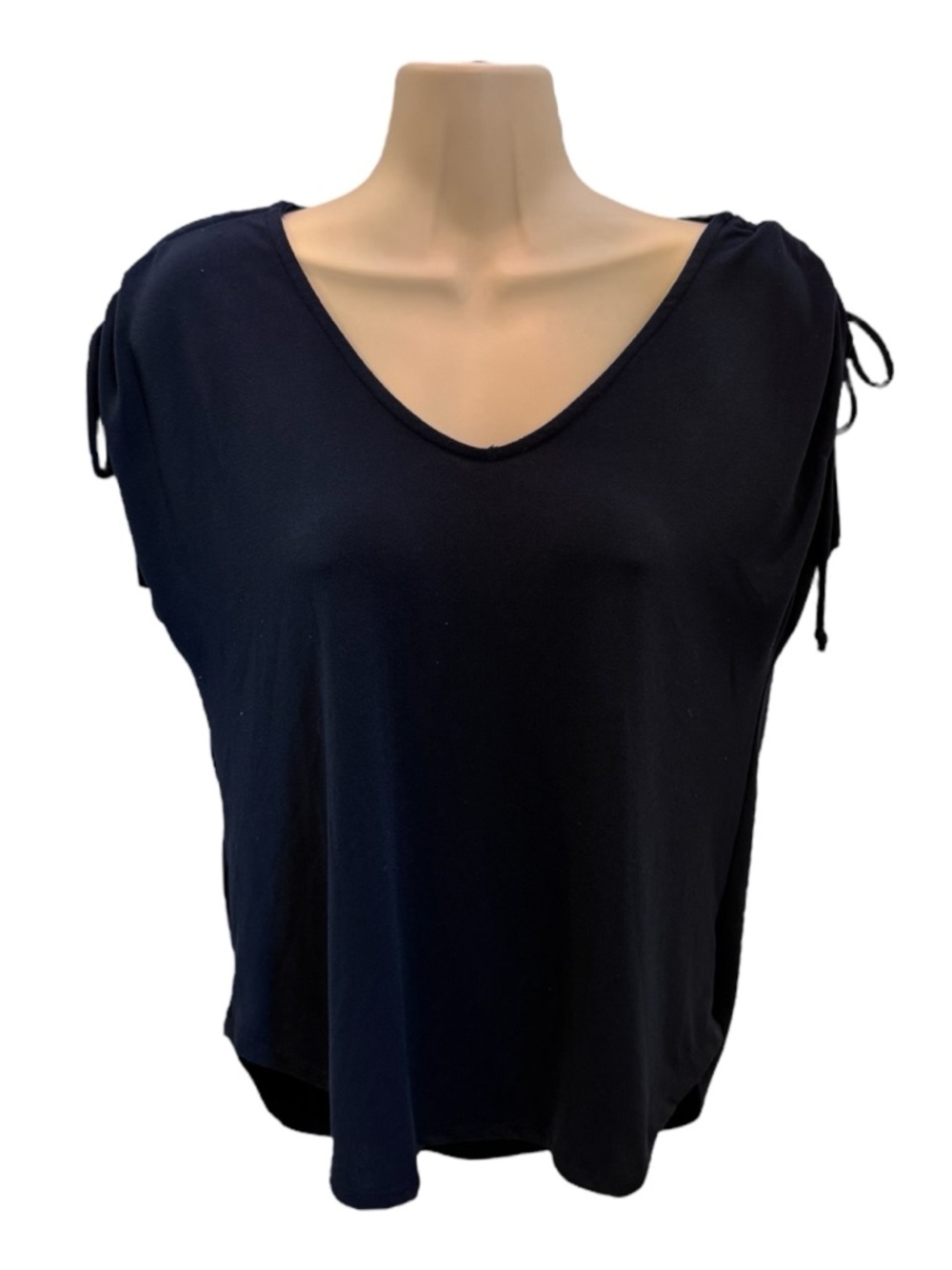 Green Envelope Los Angeles Top Shoulder Tie Blouse Dark Blue Navy V-Neck, Small
